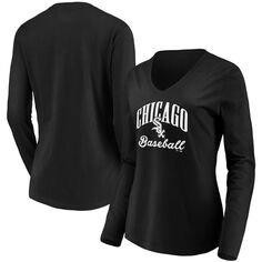 Женская черная футболка с длинными рукавами и v-образным вырезом с надписью Fanatics Chicago White Sox Victory Script Fanatics