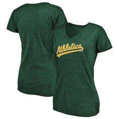 Женская зеленая футболка с треугольным вырезом и v-образным вырезом с надписью Fanatics Oakland Athletics Fanatics