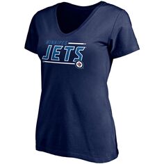 Женская темно-синяя футболка с логотипом Fanatics Winnipeg Jets Mascot In Bounds и V-образным вырезом Fanatics