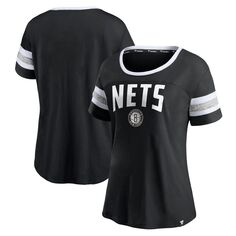 Женская черная/серая футболка с надписью Fanatics Brooklyn Nets, вечерние полосатые рукава Fanatics