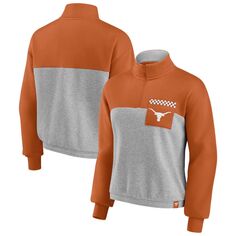 Женская куртка Fanatics с логотипом Texas Orange/Heathed Grey Texas Longhorns с боковой линией и боковой линией с молнией на четверть Fanatics