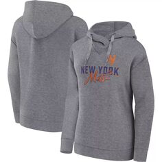 Женский пуловер с капюшоном Fanatics цвета Хизер серого цвета New York Mets Script Favorite Fanatics
