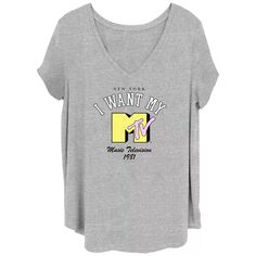 Детская футболка больших размеров MTV Music Television I Want My MTV NY Maroon Logo с v-образным вырезом и графическим рисунком Licensed Character