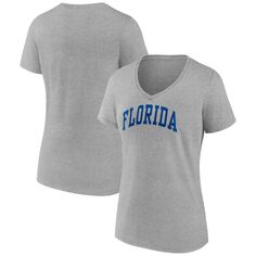 Женская футболка Fanatics с логотипом Heather Grey Florida Gators, базовая футболка с v-образным вырезом и аркой Fanatics