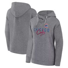 Женский пуловер с капюшоном Fanatics с логотипом Heather Grey Chicago Cubs Script Favorite Fanatics