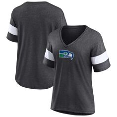 Женская футболка Fanatics в полоску с v-образным вырезом и логотипом Seattle Seahawks в полоску с надписью &quot;Heathered Charcoal&quot; Fanatics