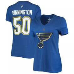 Женская футболка с v-образным вырезом и фирменным логотипом Jordan Binnington St. Louis Blues Team Fanatics, название и номер Fanatics