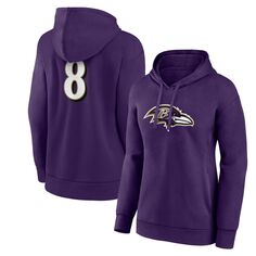 Женский пуловер с капюшоном Fanatics с логотипом Lamar Jackson, фиолетовый Baltimore Ravens Player Icon, имя и номер Fanatics