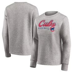 Женский серый пуловер с круглым вырезом с фирменным логотипом Fanatics Heathered Chicago Cubs Fanatics