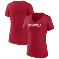 Женская футболка Fanatics Crimson Oklahoma Doesners Basic с v-образным вырезом Fanatics