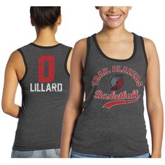 Женские черные блейзеры с именем и номером Damian Lillard Damian Lillard, майка Tri-Blend с именем и номером Majestic Threads Majestic