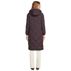 Женское стеганое макси-пальто с утепленным концом и термоплюмом Lands&apos; End, черный