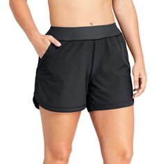 Женские быстросохнущие шорты с эластичной резинкой на талии размера плюс 5 дюймов Lands&apos; End, накидка для плавания Lands&apos; End, черный