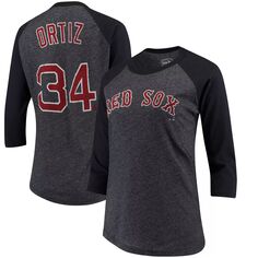 Женская футболка Majestic Threads David Ortiz Navy Boston Red Sox с рукавом 3/4 реглан с именем и номером Majestic