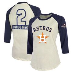Женская футболка Majestic Threads Alex Bregman кремового/темно-синего цвета Houston Astros World Series Champions 2022 с именем и номером, мягкая футболка с рукавами реглан 3/4 Majestic