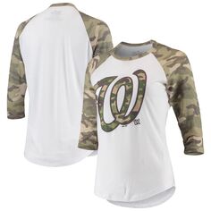 Женская футболка Majestic Threads белая/камуфляж Washington Nationals реглан с рукавами 3/4 Majestic