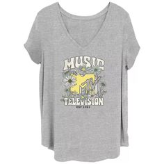 Детская футболка больших размеров MTV Music Television EST 1981 с цветочным логотипом и v-образным вырезом с графическим рисунком Licensed Character