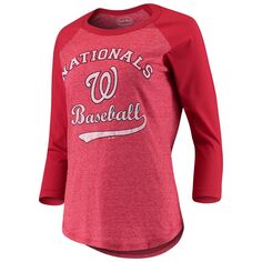 Женская бейсбольная футболка Majestic Threads красного цвета с рукавами реглан три четверти, красная команда Washington Nationals Team Tri-Blend Majestic