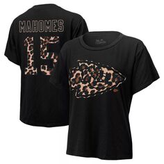 Женская черная футболка Majestic Threads с леопардовым принтом Патрика Махоумса Kansas City Chiefs, имя и номер игрока Majestic