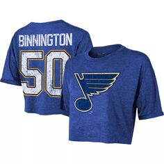 Женская укороченная футболка Majestic Threads Jordan Binnington Blue St. Louis Blues с именем и номером Majestic