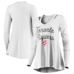 Женская серая футболка Majestic Threads с v-образным вырезом и длинными рукавами Toronto Raptors Double Dribble Separation Majestic