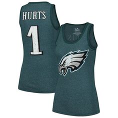 Женская майка Majestic Threads Jalen Hurts Midnight Green Philadelphia Eagles, имя и номер игрока, футболка Tri-Blend Majestic