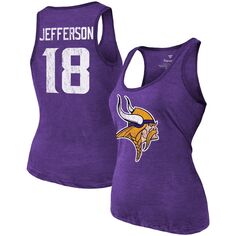 Женская майка Majestic Threads Justin Jefferson Heathered Purple Minnesota Vikings с именем и номером, трехцветная майка Majestic