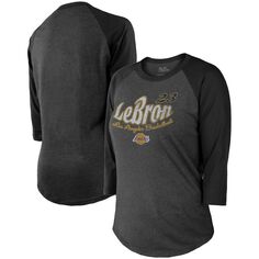 Черная женская футболка Majestic Threads Los Angeles Lakers Lebron с рисунком реглан с рукавами 3/4 Majestic