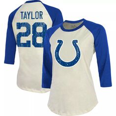 Женская футболка Majestic Threads Jonathan Taylor кремового цвета/Royal Indianapolis Colts с именем и номером игрока реглан с рукавами 3/4 Majestic