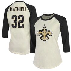 Женская футболка Majestic Threads Tyrann Mathieu кремового/черного цвета New Orleans Saints, имя и номер, футболка реглан с рукавом 3/4 Majestic
