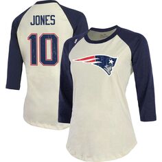 Женская футболка Majestic Threads Mac Jones кремового/темно-синего цвета New England Patriots с именем и номером игрока футболка реглан с рукавами 3/4 Majestic