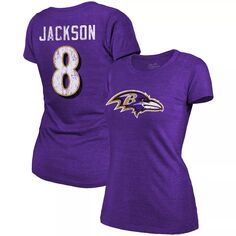 Женская футболка Majestic Threads Lamar Jackson Purple Baltimore Ravens Tri-Blend с именем и номером Majestic