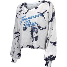 Женская футболка Majestic Threads белая/темно-синяя с открытыми плечами и длинными рукавами с v-образным вырезом Tennessee Titans Majestic