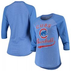Женская бейсбольная футболка Tri-Blend с рукавами три четверти Majestic Threads Royal Chicago Cubs Team Majestic