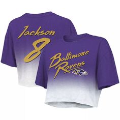 Женская укороченная футболка с именем и номером игрока Majestic Threads Lamar Jackson фиолетового/белого цвета Baltimore Ravens с именем и номером игрока Majestic