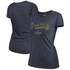 Женская темно-синяя футболка Majestic Threads Atlanta Braves Gold Program Wordmark 2022 Majestic