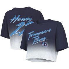 Женская укороченная футболка с именем и номером игрока Majestic Threads Derrick Генри темно-синего/белого цвета Tennessee Titans с изображением имени и номера игрока Tri-Blend Majestic