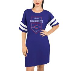 Женское платье-футболка из трехцветной ткани с короткими рукавами Chicago Cubs Majestic Threads — королевский цвет Majestic
