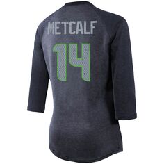 Женская футболка Fanatics с логотипом DK Metcalf College Navy Seattle Seahawks, имя и номер игрока, футболка трехцветного кроя реглан с рукавами 3/4 Majestic