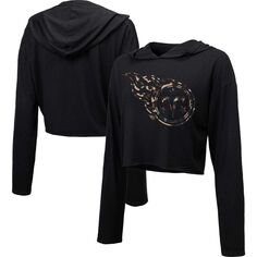 Женский укороченный пуловер с капюшоном с леопардовым принтом Majestic Threads черного цвета Tennessee Titans Majestic