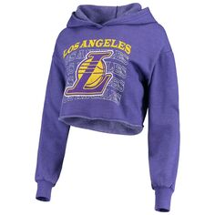 Женский укороченный пуловер из трех смесей с худи Majestic Threads фиолетового цвета Los Angeles Lakers с повторяющимся узором Majestic