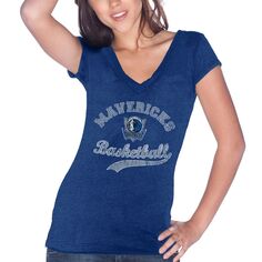 Женская синяя футболка Majestic Threads Dirk Nowitzki Dallas Mavericks с именем и номером Tri-Blend Majestic
