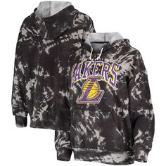 Женский черный пуловер с капюшоном Majestic Threads Los Angeles Lakers Burble Tie-Dye Tri-Blend Majestic