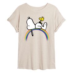 Детская большая футболка Peanuts Snoopy &amp; Woodstock Rainbow Licensed Character, бежевый