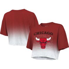 Женская укороченная футболка Majestic Threads красно-белого цвета с повторением Dip-Dye Chicago Bulls Majestic