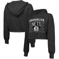 Женский укороченный пуловер из трех смесей с капюшоном, черный Brooklyn Nets с повторяющимся узором Majestic Threads Majestic