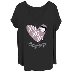 Детская футболка больших размеров Betty Boop Heart XOXO с V-образным вырезом и графическим рисунком Licensed Character