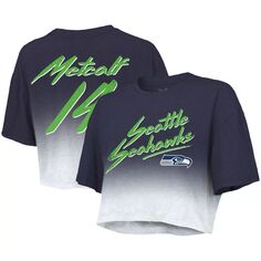 Женская укороченная футболка с именем и номером игрока Majestic Threads DK Metcalf темно-синего/белого цвета Seattle Seahawks с именем и номером игрока Majestic