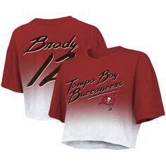 Женская укороченная футболка с именем и номером игрока Majestic Threads Tom Brady красно-белого цвета Tampa Bay Buccaneers с именем и номером игрока Majestic