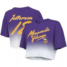 Женская укороченная футболка Tri-Blend с именем и номером игрока Majestic Threads Justin Jefferson, фиолетовая/белая Minnesota Vikings Drip-Dye, с именем и номером Majestic